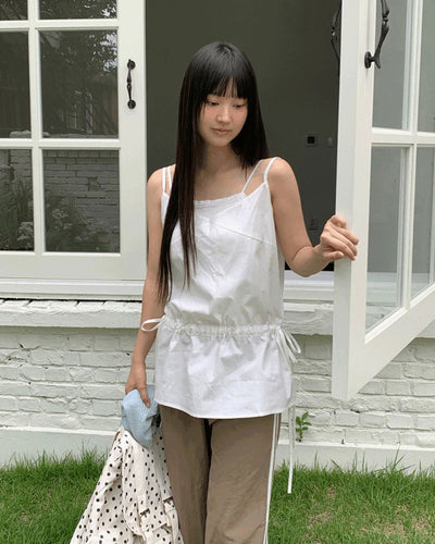 Brew Ribbon Shirring Layered Sleeveless Dress