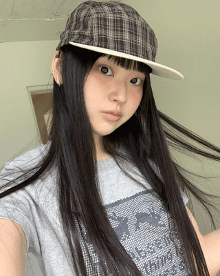 Dava Cotton Check Strap Camp Cap Hat