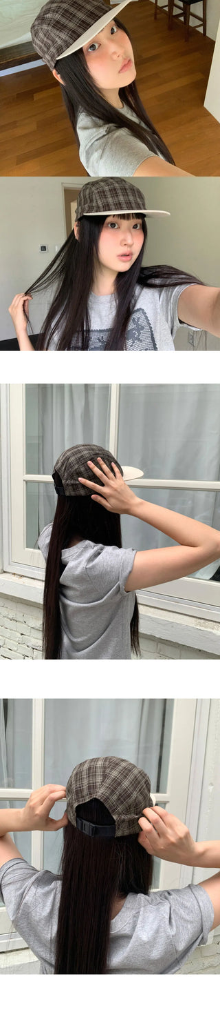 Dava Cotton Check Strap Camp Cap Hat