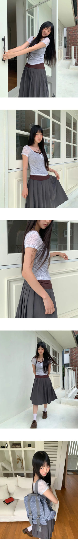 Naun Flower Round Button Short Sleeve T-Shirt
