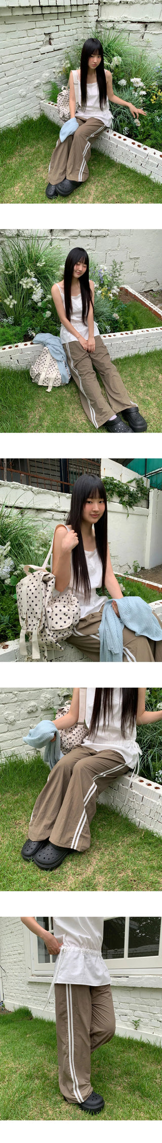 Kitten Nylon Track Banding Wide Long Pants