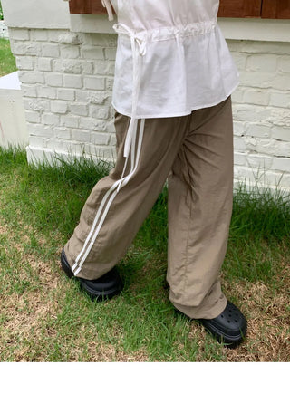 Kitten Nylon Track Banding Wide Long Pants