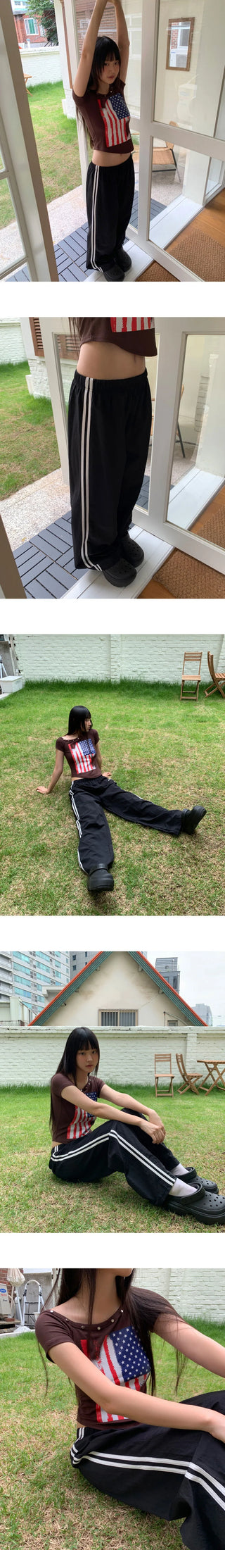 Kitten Nylon Track Banding Wide Long Pants