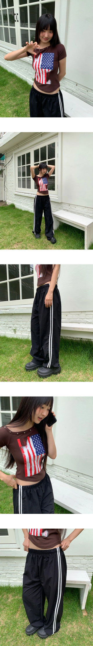 Kitten Nylon Track Banding Wide Long Pants
