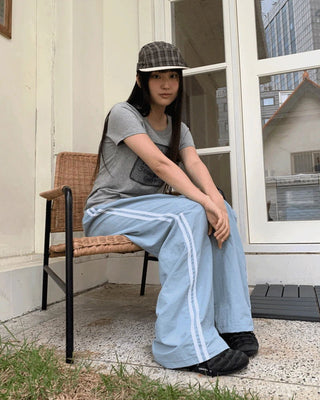Kitten Nylon Track Banding Wide Long Pants