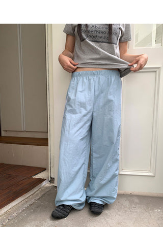 Kitten Nylon Track Banding Wide Long Pants