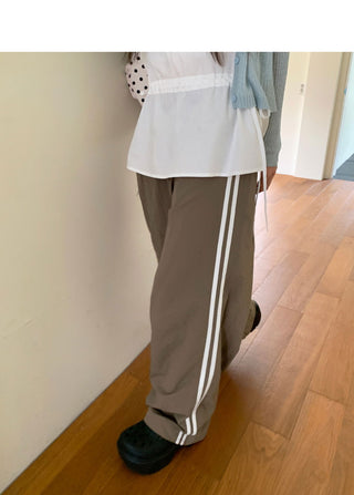 Kitten Nylon Track Banding Wide Long Pants