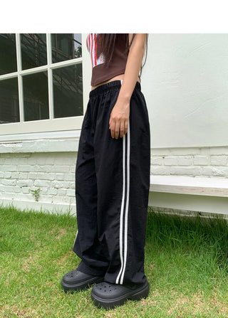 Kitten Nylon Track Banding Wide Long Pants