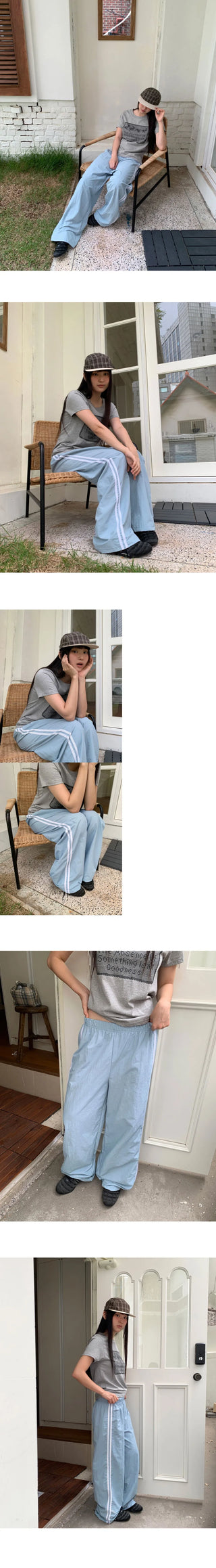 Kitten Nylon Track Banding Wide Long Pants