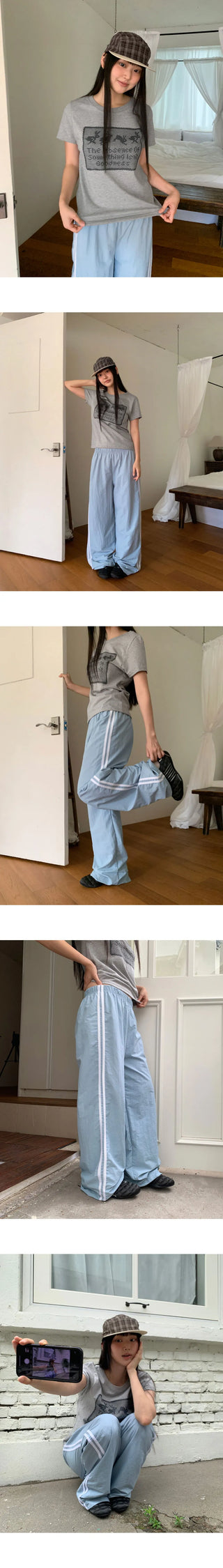 Kitten Nylon Track Banding Wide Long Pants