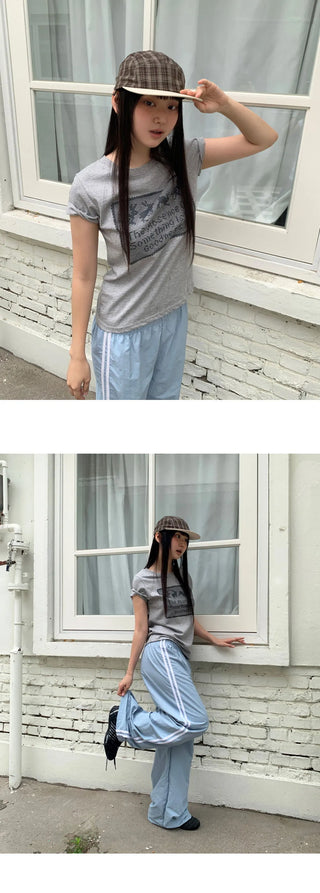 Kitten Nylon Track Banding Wide Long Pants