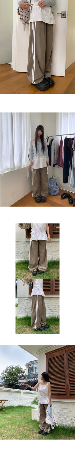 Kitten Nylon Track Banding Wide Long Pants