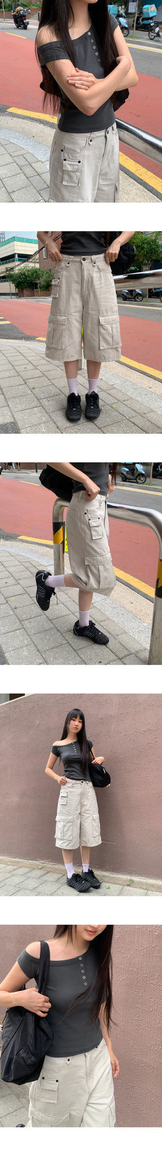 Effen Cargo Pocket Button Bermuda Pants
