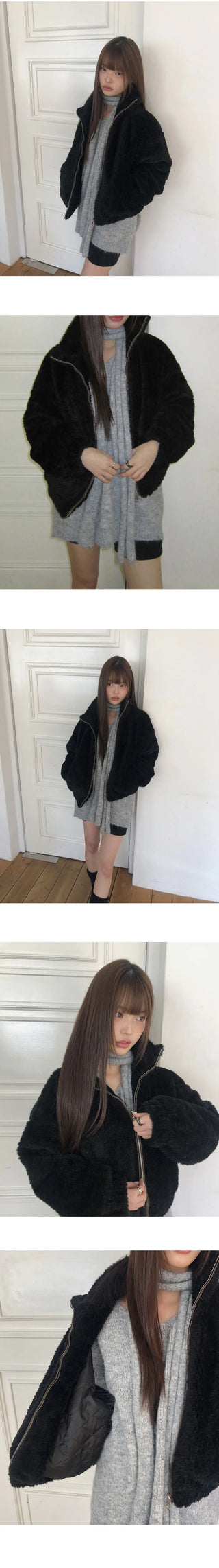 Dren Nuvim Fur Two-tone Zip-up Jacket