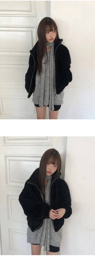 Dren Nuvim Fur Two-tone Zip-up Jacket