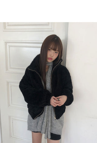 Dren Nuvim Fur Two-tone Zip-up Jacket