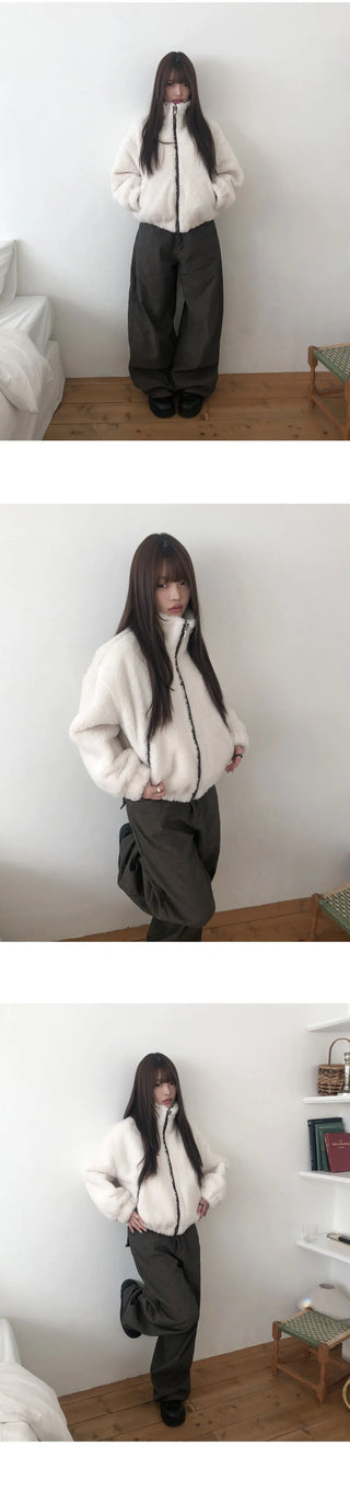 Dren Nuvim Fur Two-tone Zip-up Jacket