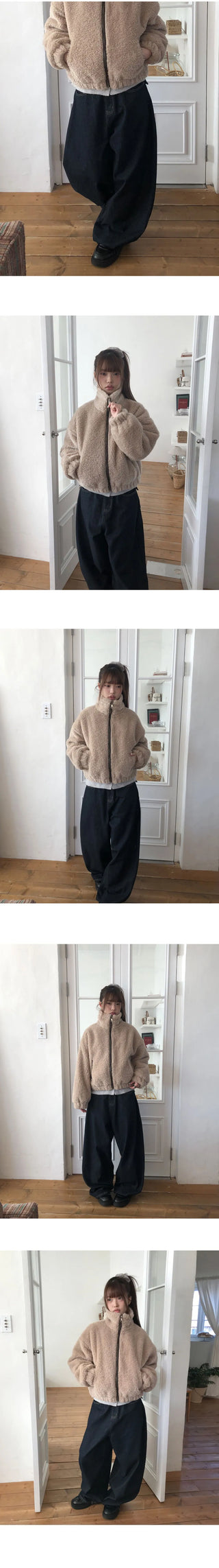 Dren Nuvim Fur Two-tone Zip-up Jacket