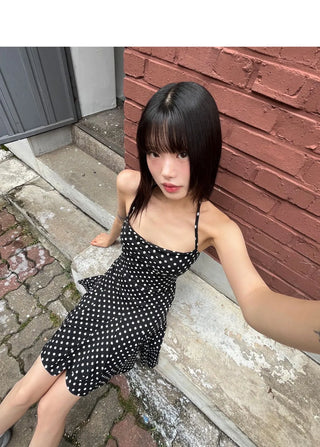 Merlo Dot Halter Neck Strap Dress