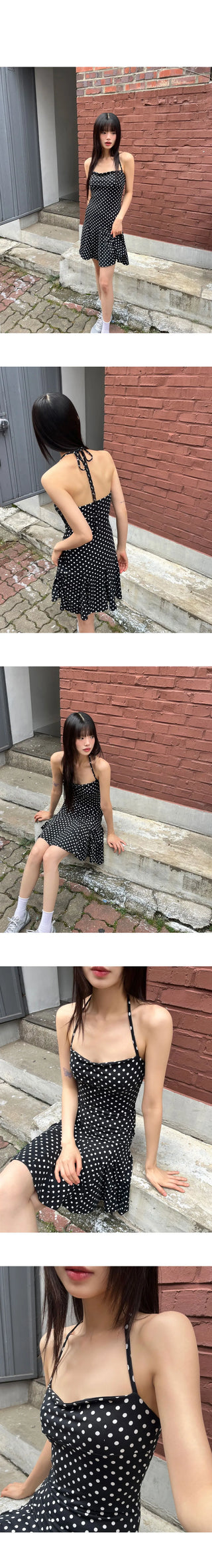 Merlo Dot Halter Neck Strap Dress