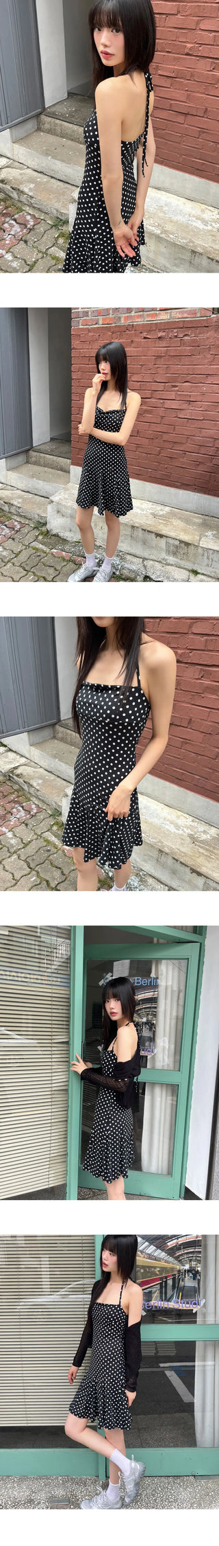 Merlo Dot Halter Neck Strap Dress