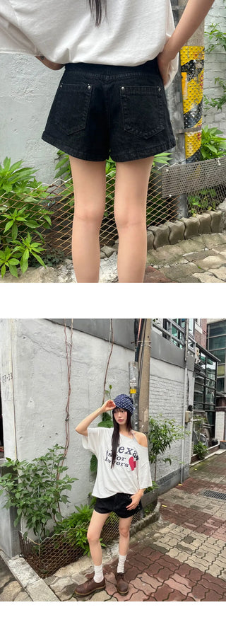 Tiki Rivet Stud Cotton Shorts Short Pants