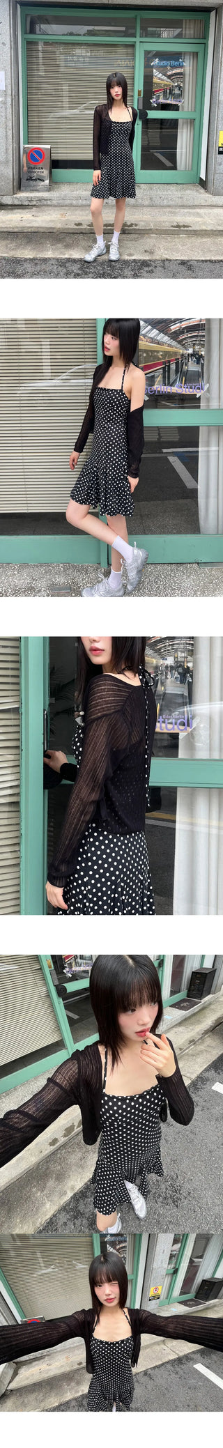 Sewn V-Neck See-through Button Crop Cardigan