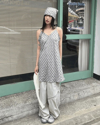 Binble Check Bandana Strap Layered Sleeveless Dress