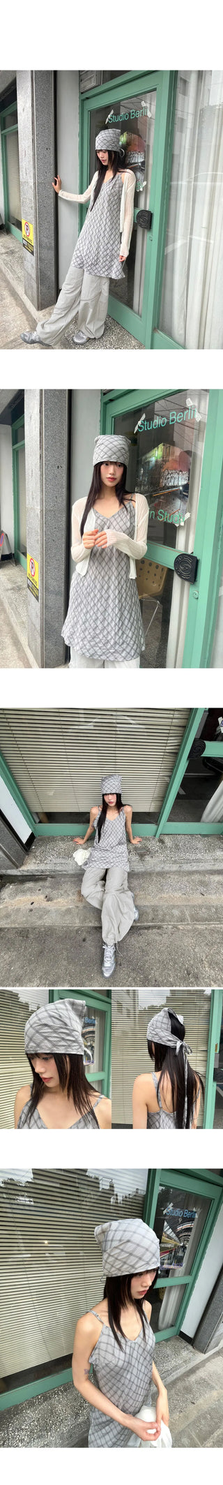 Binble Check Bandana Strap Layered Sleeveless Dress