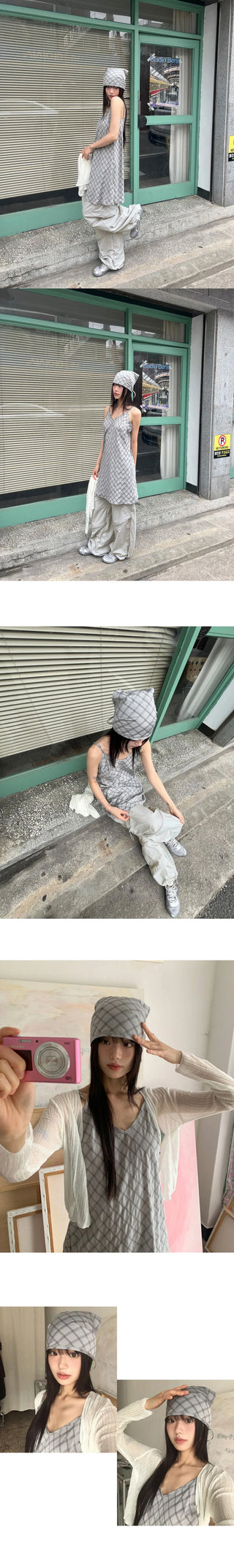 Binble Check Bandana Strap Layered Sleeveless Dress