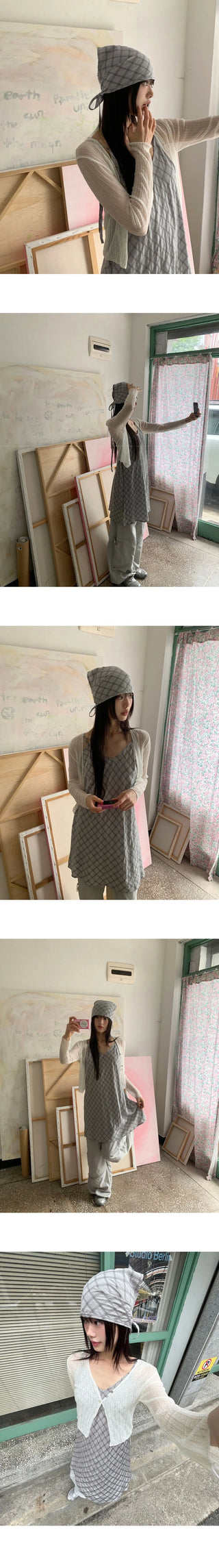 Binble Check Bandana Strap Layered Sleeveless Dress
