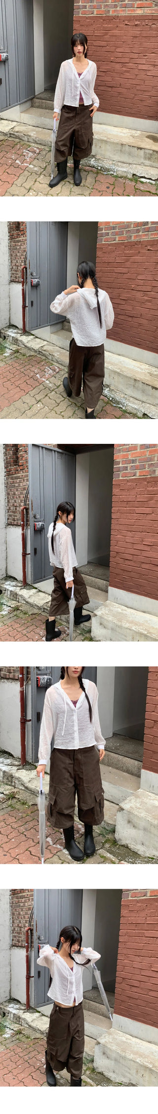 Toa Bijo Button Faded Pin Tuck Cargo Bermuda Pants