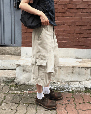 Toa Bijo Button Faded Pin Tuck Cargo Bermuda Pants