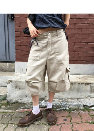 Toa Bijo Button Faded Pin Tuck Cargo Bermuda Pants