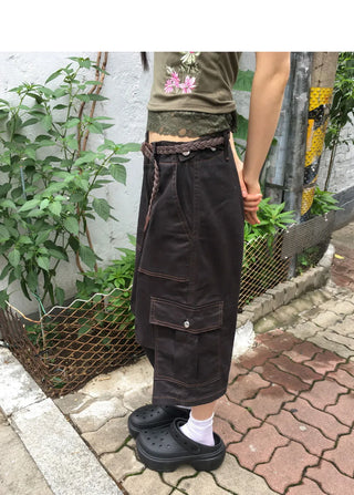 Toa Bijo Button Faded Pin Tuck Cargo Bermuda Pants