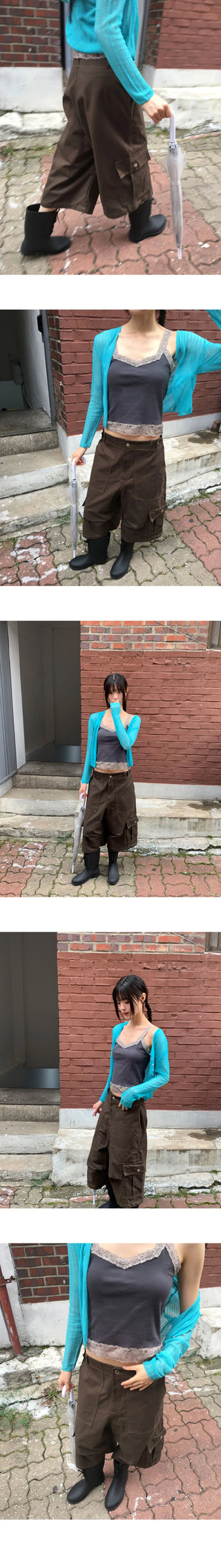 Toa Bijo Button Faded Pin Tuck Cargo Bermuda Pants