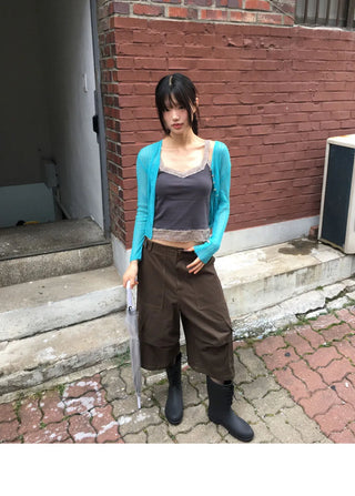 Toa Bijo Button Faded Pin Tuck Cargo Bermuda Pants