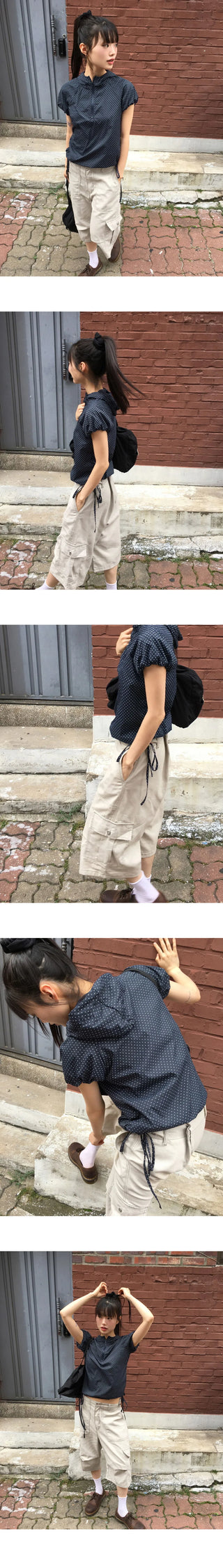 Toa Bijo Button Faded Pin Tuck Cargo Bermuda Pants