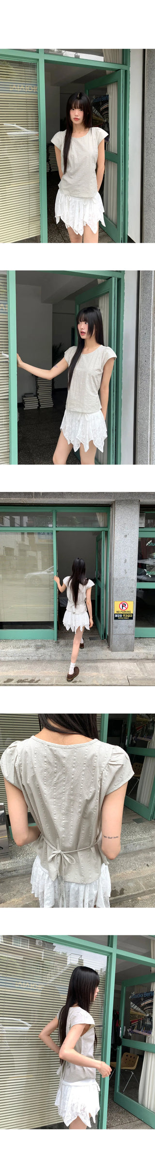 Hiyo Ribbon Strap Cap Sleeve Short Sleeve Blouse