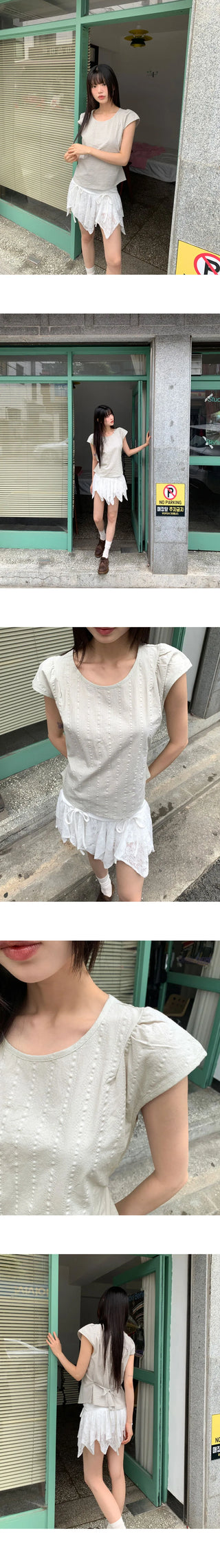 Hiyo Ribbon Strap Cap Sleeve Short Sleeve Blouse