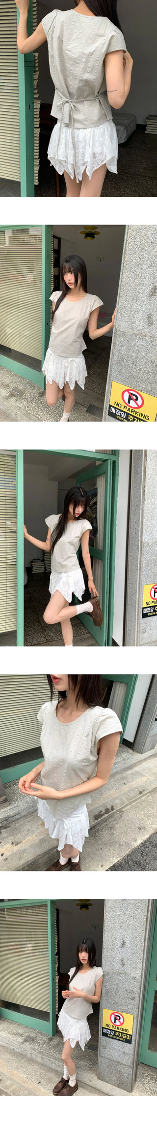 Hiyo Ribbon Strap Cap Sleeve Short Sleeve Blouse