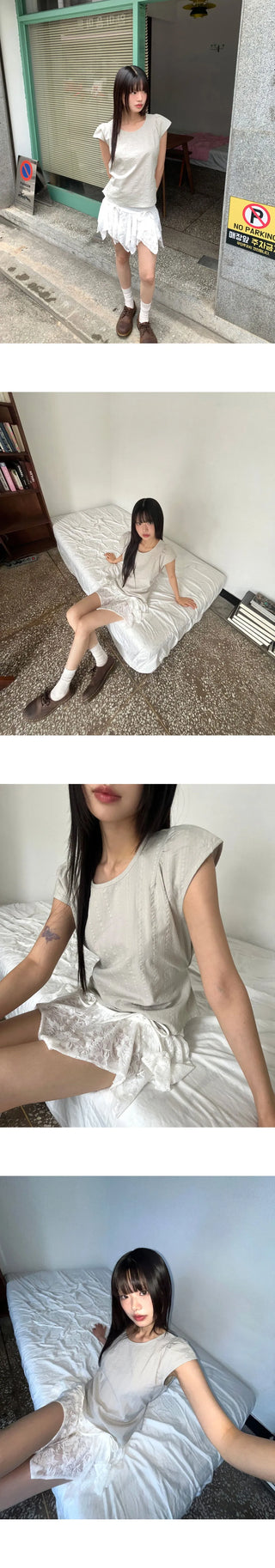 Hiyo Ribbon Strap Cap Sleeve Short Sleeve Blouse
