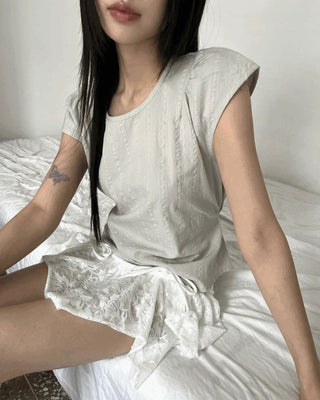 Hiyo Ribbon Strap Cap Sleeve Short Sleeve Blouse
