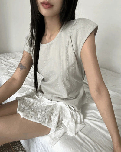 Hiyo Ribbon Strap Cap Sleeve Short Sleeve Blouse