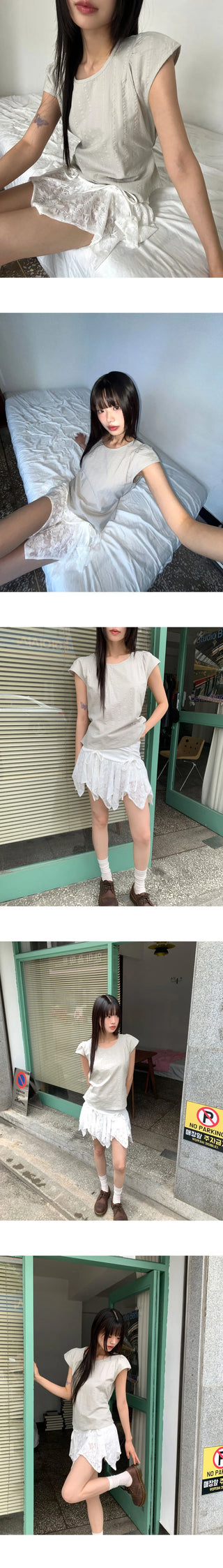 Daken Lace Cancan Ribbon Shirring Flare Mini Skirt