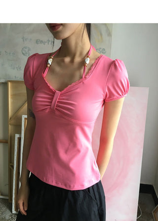 Code Biz Ribbon Shirring Puff Short Sleeve T-Shirt
