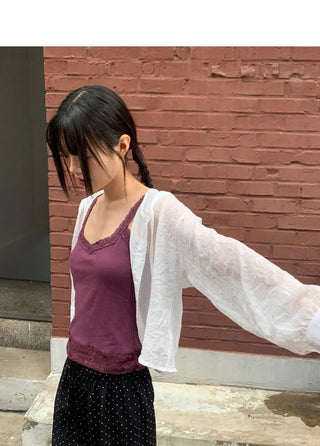 Kiyou Slim Fit Ribbed Lace Sleeveless