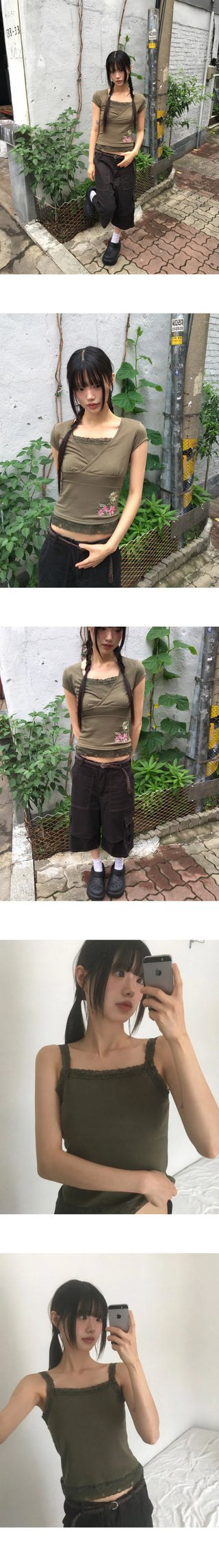 Kiyou Slim Fit Ribbed Lace Sleeveless