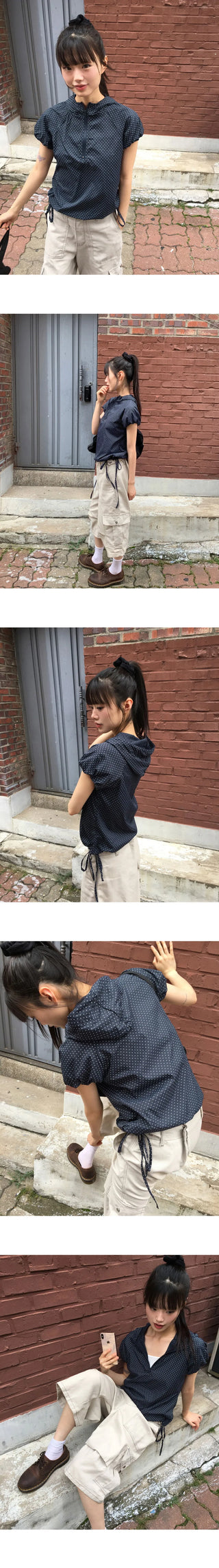 Tarot Dot Shirring Ribbon Puff Half Zip Anorak