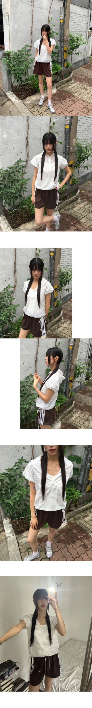 Tarot Dot Shirring Ribbon Puff Half Zip Anorak